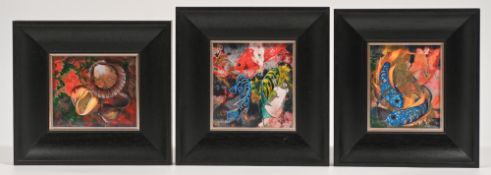 Charles Summers, three small original works, 12cm x 10cm, framed and glazed.