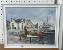 Plymouth Fish Market, the Barbican, Unsigned oil on board, framed. 40 x 50cm