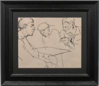 Robert Lenkiewicz (1941-2002) black ink drawing of three figures with seal from the Studio of Robert