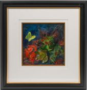 Charles Summers, Butterfly's and Leaves, mixed media, framed and glazed, 42cm x 42cm