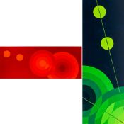 Stephen Beer, two acrylic on canvas paintings,'2014 Geometric 008', 40cm x 100cm together with '