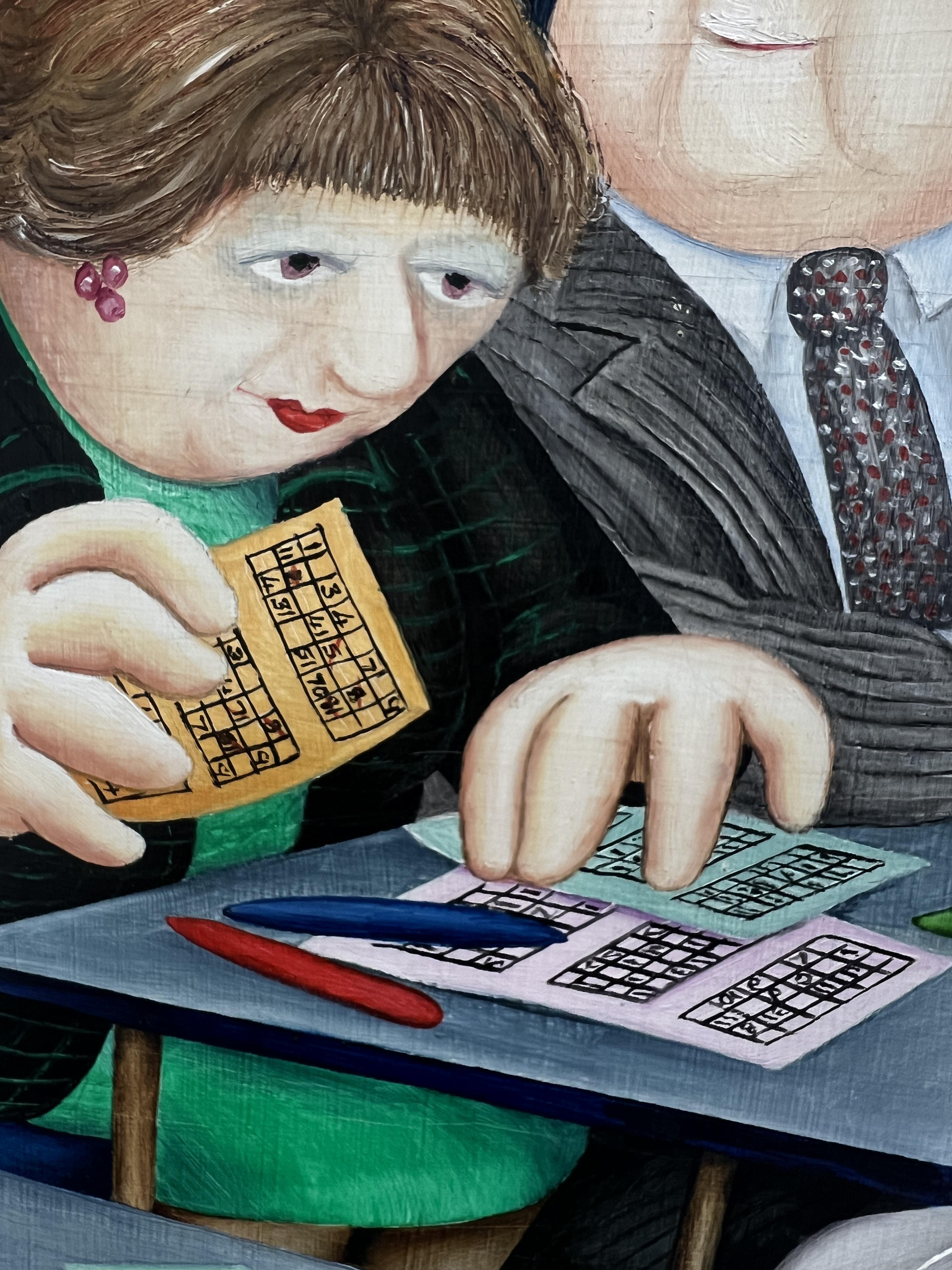 Beryl Cook (1926-2008), an original oil on board titled 'Bingo', signed. 51cm x 30cm, Overall size - Image 14 of 16