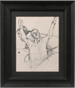 Robert Lenkiewicz (1941-2002) Black ink drawing of Two Men with seal from the Studio of Robert