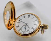 An 18ct yellow gold half hunter pocket watch, inscribed to dust cover 'From Mother & Dad, 23-7-