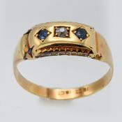 An 18ct yellow gold sapphire and diamond set ring, size L, approx. 1.9g.