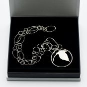 Silver open link necklet with Australian bird motif pendant by Victoria Sewart. 23.4g.