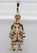 A 9ct gold gemstone set large clown pendant, overall length 71mm, total weight 19.65g.