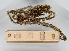 A 9ct yellow gold ingot on chain, approx 18.2g