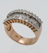A ladies 14ct diamond set ring, set through the centre with twelve baguette cut diamonds each