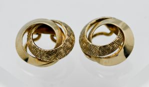 A pair 9ct yellow gold 'Swirl' design clip on earrings, cased, weight 5.4g
