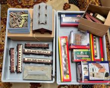 A collection of model locomotives, model buildings and accessories, makes of Hornby, Bachmann,