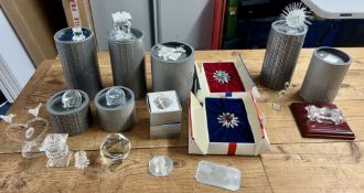 Swarovski Crystal Glass, a small collection to include Candle Holders, Car, Paper weights and some