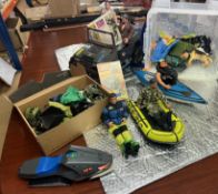 A collection of Action Man figures with accompanying vehicles to include a rare 'Palitoy Regd-