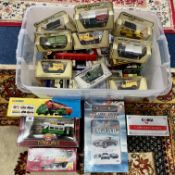 A collection of model cars and vehicle replicas, makes by Corgi, Oxford, Majorette, Camara, etc.