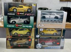 Burago, four various scale models, boxed, together with three other models including diecast '