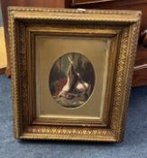 Oil painting 'Dead Game' in ornate gilt frame, overall size 40cm x 35cm