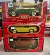 Mira, three diecast metal 1:18 scale models, boxed.