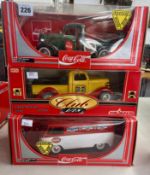 Two Coco-cola diecast vehicles and Majorette 1:18 scale model, boxed (3)