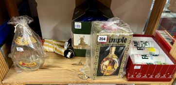 Two Dimple whiskey bottles, Lilliput Lane model, four collectors bottles of Fairy liquid!, Merry