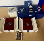 Swarovski Crystal Glass, a mixed collection of mostly flowers including 'Red, blue and yellow tulips
