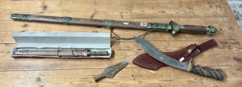 A collection of a short sword (approx. 42cm) and dual sword, both with wood and metal, scabbard