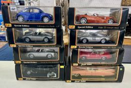 Maisto, eight special edition 1:18 scale models, boxed.