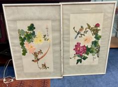 A collection of Chinese paintings comprising; six paintings on silk, exotic birds and flowers (
