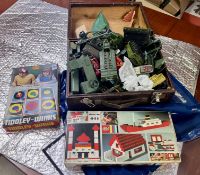 A collection of vintage toys to include a box of 'Tiddly-Winks' by Philmar, a 'Basic Set 044' by