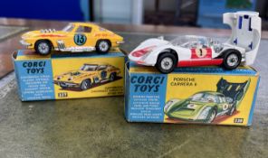 Corgi Chevrolet and Porsche, models 337 & 330, boxed.