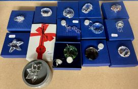Swarovski Crystal Glass, a collection of window ornaments and ornaments etc, fourteen in total,
