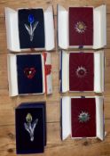 Swarovski Crystal Glass, Yellow Tulip, Blue Tulip, Red Heart and other flowers, all boxed.