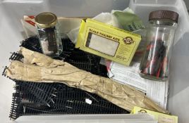 A quantity of model railway accessories including tracks, coaches, boxed Dapol wagons, etc.