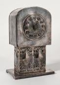 WMF, a silver plated clock, early 20th century with keyless movement, working, stamped WMF 1/0,