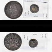 Victorian 1887 jubilee crown, together with a Roman Maximus II Caeser Augustas denarius AD 305 -