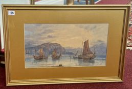 Indistinctly signed watercolour, framed and glazed, approximately 46cm by 25cm, 67.4cm by 45.1cm