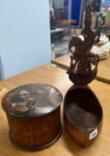 An early 1900's collar box, assumed Russian with inlaid wood decoration, depicting a boy and a