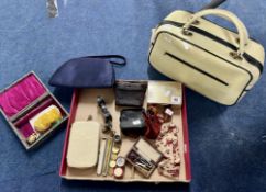 A mixed lot containing opera glasses, threepenny bracelet, gold mounted cigarette holder, pipes,