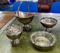 A small collection of silver including a George V basket with handle, Sheffield, circa 1926-27,