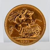 A Queen Elizabeth II 1981 gold full sovereign.