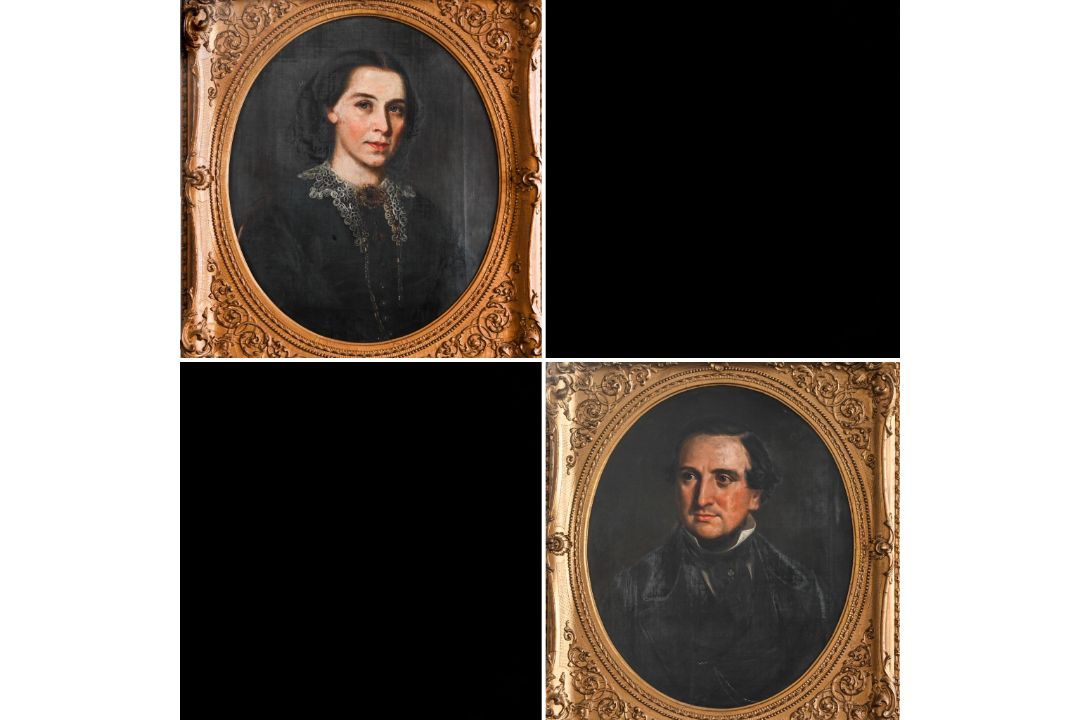Pair of 19th century portraits in oval original gilt frames, overall size 78cm x 67cm. Depicting - Image 2 of 4