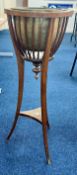 Edwardian mahogany plant stand with brass liner.