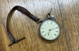 English silver open-faced pocket watch.