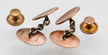 A pair 9ct gold cufflinks, pair 9ct studs, approx 9.2g. Together with leather stud box.