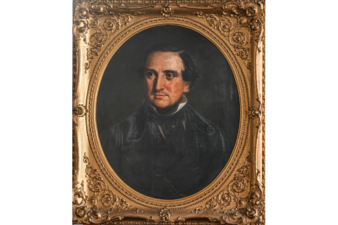 Pair of 19th century portraits in oval original gilt frames, overall size 78cm x 67cm. Depicting - Image 4 of 4