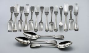 A collection of silver flatware, comprising 8 Victorian London forks, 6 Georgian London forks and