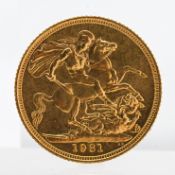 A Queen Elizabeth II 1981 gold full sovereign.