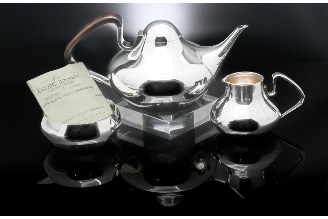 Henning Koppel for George Jensen, a Danish Modernist Sterling Silver 3 piece tea service, model - Image 3 of 3