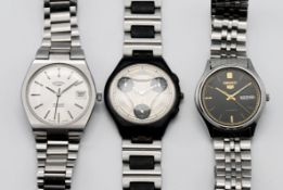 Three gents wristwatches including a Seiko automatic date black dial case number 537377 (3).