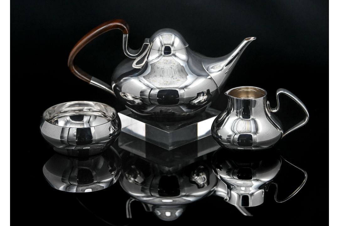Henning Koppel for George Jensen, a Danish Modernist Sterling Silver 3 piece tea service, model - Image 2 of 3