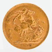A George V 1913 gold full sovereign.